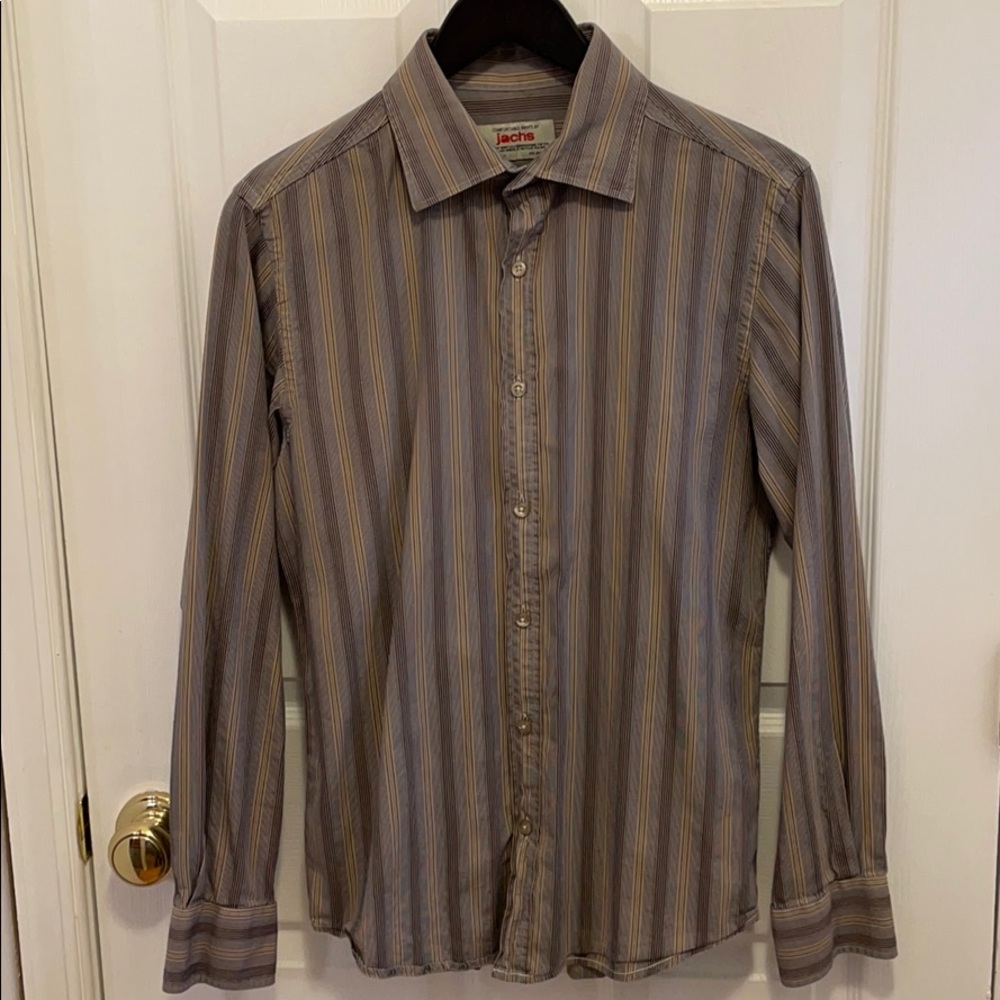 Jachs men’s casual LS shirt grey striped. Small.